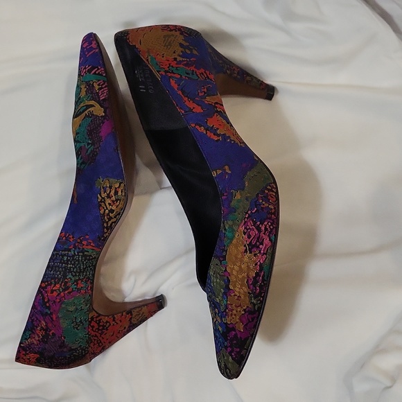 Life Stride Retro Satin Covered Pumps Splatter Shimmery Multicolor Size 11 AA - Picture 9 of 11